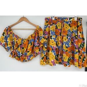 SHEIN curve floral two piece skirt and crop top set